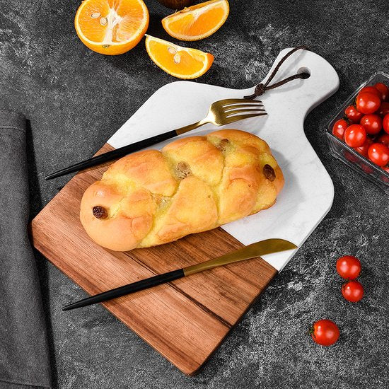 Luxe Snij- & Serveerplank van Marmer en Acaciahout- Borrelplank - wit 33*21.6cm
