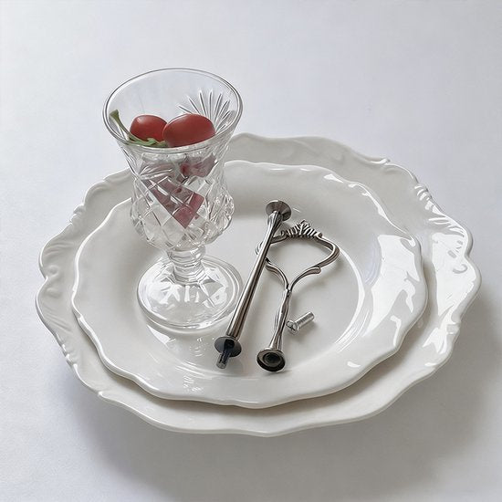 Franse reliëf keramische schaal dubbellaags afternoon tea schaal snoep dessert schaal wit