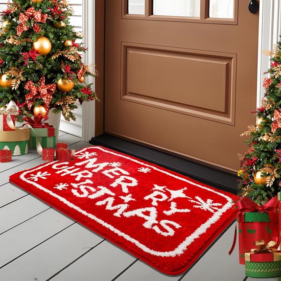 2 stuks Luxe Kerst Vloerkleed – Merry Christmas Design – Antislip, Zacht en Waterabsorberend - 40x60 cm