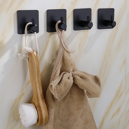 8 stuks Zelfklevende RVS Haken - Modern, Sterk & Roestvrij - Ideaal voor Badkamer en Keuken - Geen Boren Nodig 4,5*3cm-zwart