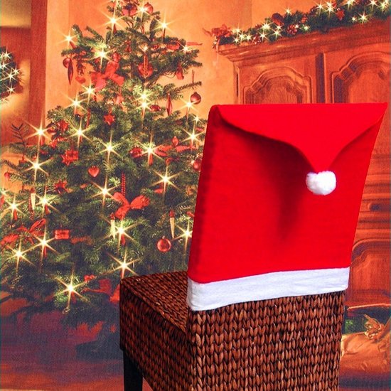 4stuks Kerst Stoelhoes in de Vorm van een Kerstmuts – Feestelijke Tafeldecoratie voor een Warme Kerstsfeer