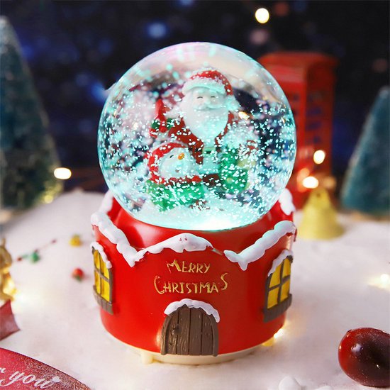 Magische Kerst Sneeuwbol met Muziek en Kleurrijke LED – Kerstman met Cadeaus – Luxe Decoratie – Ø8 cm, Hoogte 14 cm
