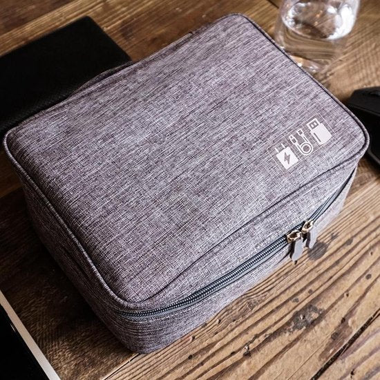 TDR - Kabel Tasorganizer -  Reis / Travel Organizer - voor datakabels, koptelefoon, oplader, etc - 25x19x10cm - Veel vakjes - Gadget - Grijs