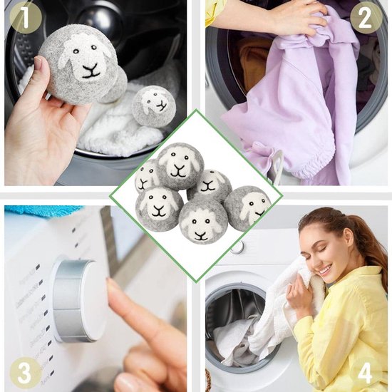 Unikorf 6-delige Wol Drogerballen, Grijs - 40% Sneller, Hypo