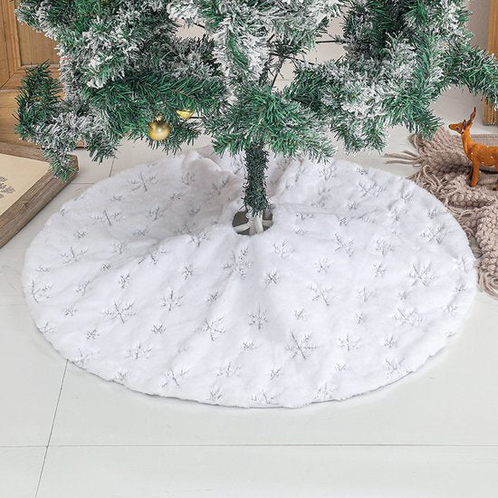 Duurzame Geborduurde Kerstboom Rok - 122cm, Wit/Zilver