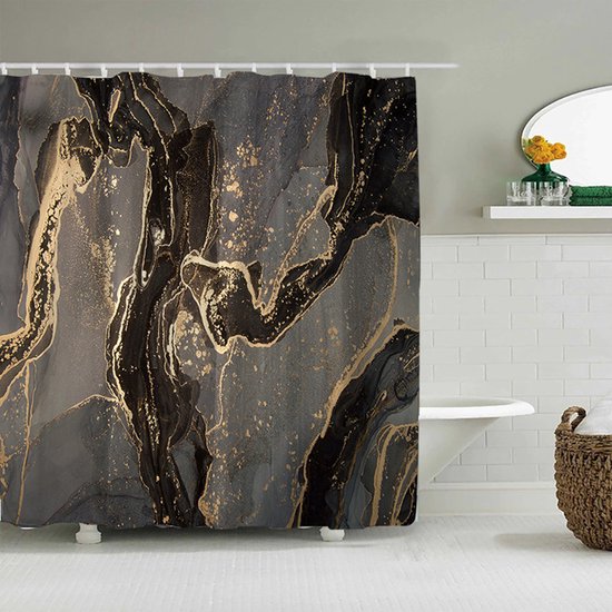 Unikorf Waterdicht Marmer Douchegordijn Zwart/Goud