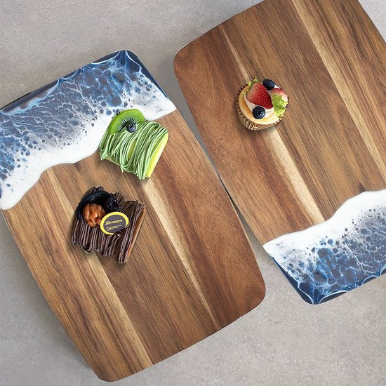 Multifunctionele Luxe Snij- & Serveerplank met Blauwe Golf 35 * 24,8 cm