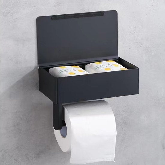 3-in-1 Zelfklevende RVS Toiletrolhouder met Plankje Zwart