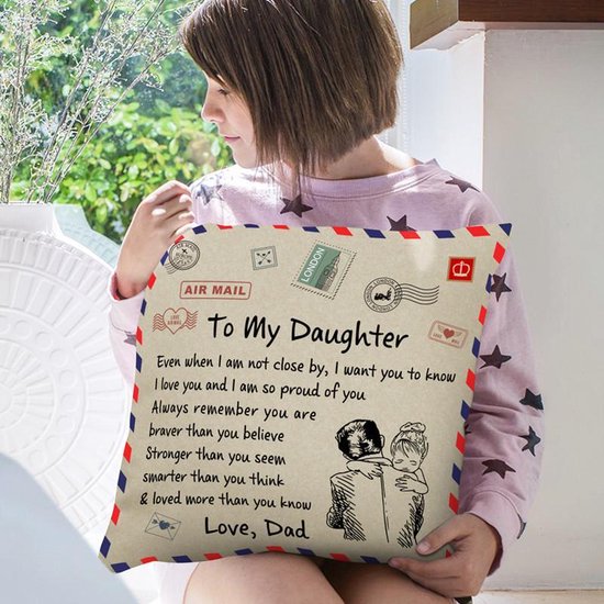 TDR - Sierkussensloop - 45x45 cm  - leuk als cadeau voor vader naar dochter -  "To my daughter"