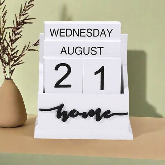 Houten eeuwigdurende kalender Home – handmatige datum, wit