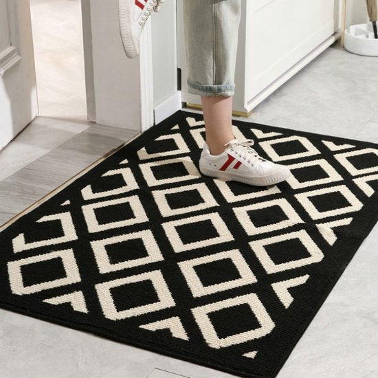 Merkloos geometrische antislip deurmat 60x90cm zwart/beige
