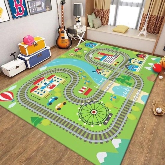 Laagpolig Speelkleed Treinspoor 80x120cm voor Kinderen