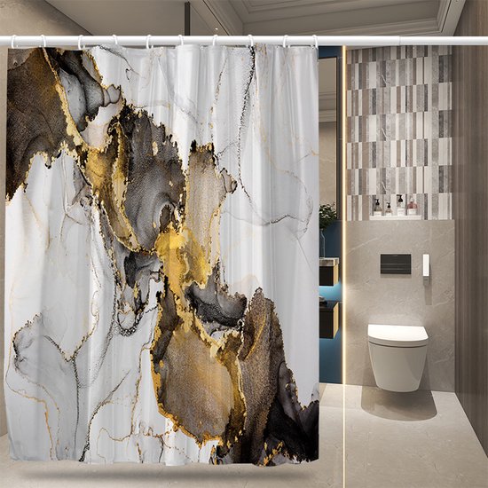 Waterdicht douchegordijn met abstract marmeren patroon - Luxe Uitstraling, Uitstekende Waterbestendigheid - Hoogwaardig, Extra Dik, Gemakkelijk te Installeren-zwart/wit