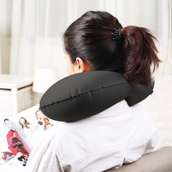 U-vormig Nekkussen - Zelfopblaasbaar Reiskussen - Zwart