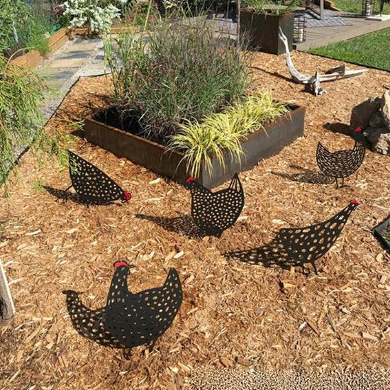 TDR - decoratief Acryl kunststof silhouetten van kip op stok voor in de tuin,  5 delig