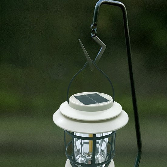 Multifunctionele Compacte Kampeerlamp met Powerbank - Duurzaam, Dimbaar & Waterdicht - USB/Zonne-Energie Opladen - Ideaal voor Outdoor & Tuin-Crème