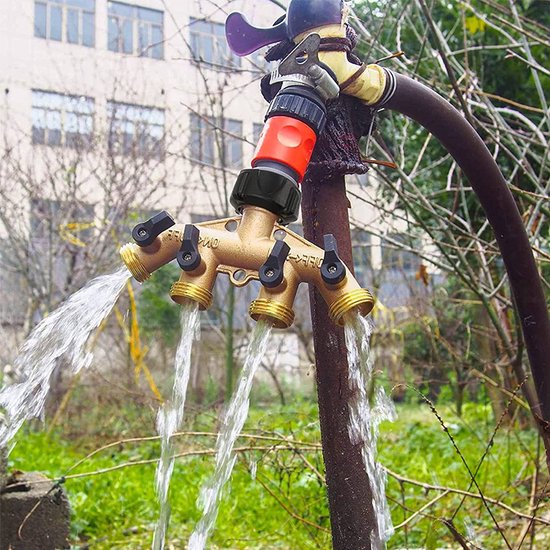 Hoge kwaliteit kraan splitter-Y Stuk kraan-kraan Waterverdeler 4 weg-geschikt voor binnen en buiten-met rubbers ,slangklemmen en koppelingen