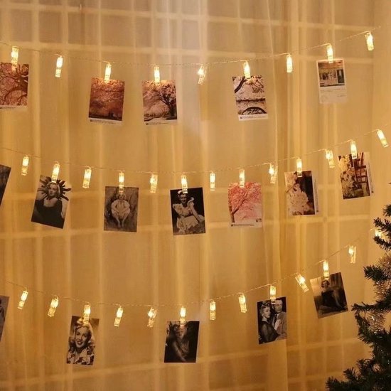 Fotoclip Lichtsnoer - 3 Meter - 20 Lampjes met Fotoclips, Batterij + USB-model voor Dubbel Gebruik