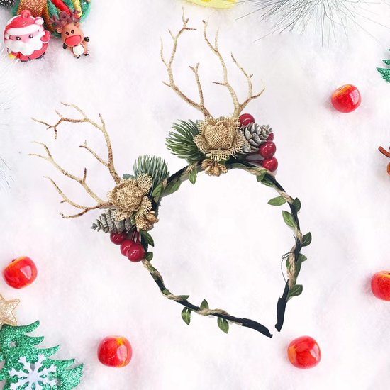 Prachtige Handgemaakte kerst Haarband met dennenappels- en Bessenboomtakken - Perfect voor Feestelijke Gelegenheden