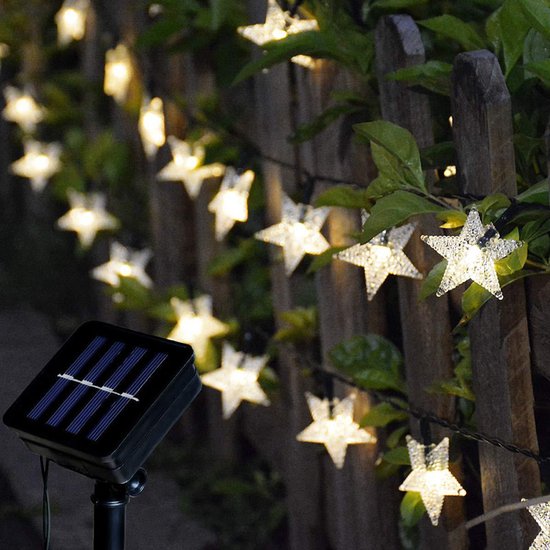 Tuinverlichting met sterren slinger Op Zonneenergie-12meter lang 100 LED lichtjes- 8 knipperende modi-warm wit licht