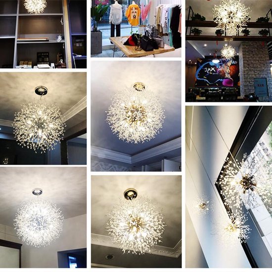 Xtraworks - Vuurwerk / Paardenbloem Kroonluchter - Goudkleurig - 50cm - Inclusief lamp peertjes / gloelampen
