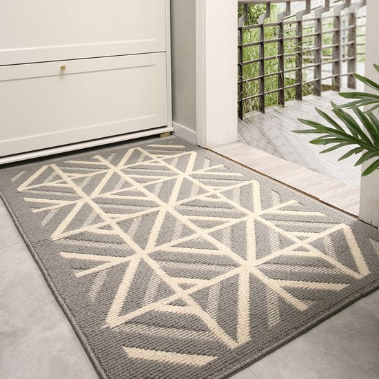 Antislip Deurmat - Geometrisch Patroon - Absorberend en Wasbaar - Ideaal voor Binnen 60X90CM-grijs