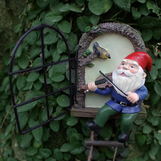 Betoverende Kabouter met Viool - Duurzame Tuin Hanger met Nachtglow-13,8 cm Hoog