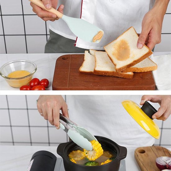 TDR - Kookgerei set met Houder 11-delig - Hout met Siliconen