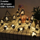 Verlicht uw Avonturen-Kampeer-LED-sfeerverlichting in Olielampvorm - 3 Meter 20 Lampjes-Batterij + USB-model voor Dubbel Gebruik-zwart