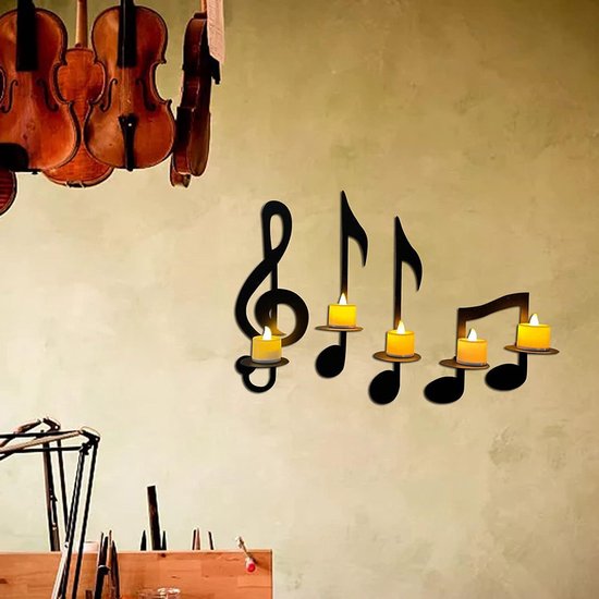 4-delige Muzieknoot Theelichthouder - Inklapbaar Zwart