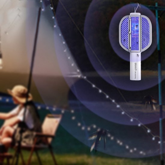 2 in 1 Ophangbare Muggenmepper- USB Oplaadbaar-1200 mAh Batterij-UV-lamp- wit en grijs