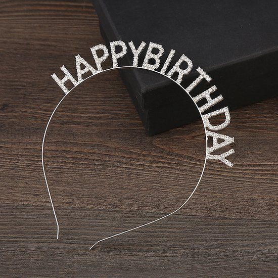 Happy Birthday Tiara en Sjerp-Met text "Birthday Queen"- Ideaal als Cadeau voor Verjaardagen-birthday diadeem-Zilver