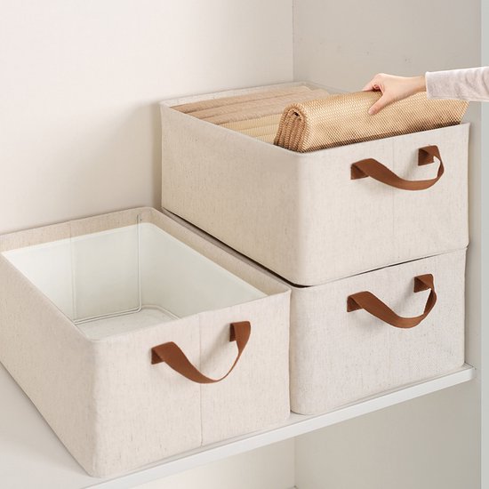 2 stuks Duurzame Katoen-Linnen Opbergbox met Stalen Frame - 25L - Opvouwbaar en Stapelbaar - Ideaal voor Kleding en Speelgoedopslag 47x29x19 cm