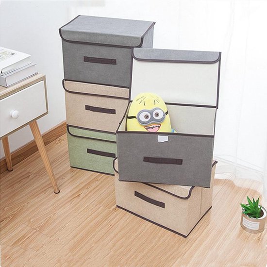 2x Opvouwbare opbergbox beige 37x24x24 cm, stevig materiaal