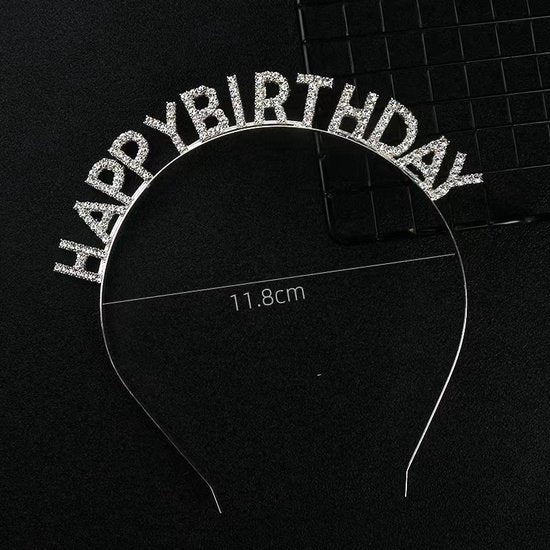 Happy Birthday Tiara en Sjerp-Met text "Birthday Queen"- Ideaal als Cadeau voor Verjaardagen-birthday diadeem-Zilver