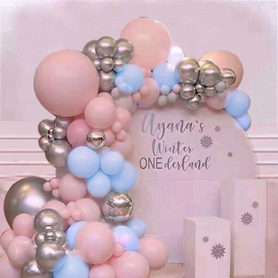 124 delige Ballonnenset -Ballonnenboog- Decoratie Feestpakket-Verjaardag-jubileum-Huwelijk-roze en grijs