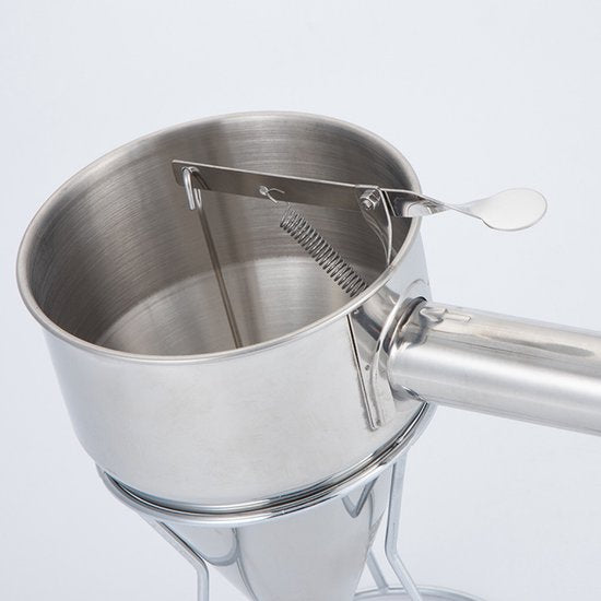 MEETbal-trechter van roestvrij staal, scheidings- en beslagtrechter, grote verwijderbare handgreep, 8 mm gat (1200 ml)