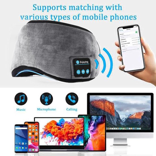 Bluetooth 5.0 Draadloos Slaap- & Muziekmasker, Grijs