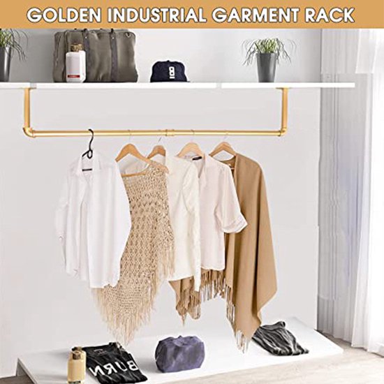 Industriële Buis Kledingrekken - Metalen Kledingrekken - Draagvermogen tot 30 kg -Robuust & Stijlvol voor Thuis en Winkel-57x24x61 cm-goud
