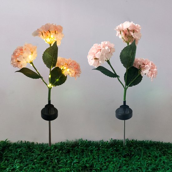 zonne-energie Hortensia Terraslamp voor Sfeervolle Buitenverlichting -Met dag en nacht sensor-IP55-75,5 cm hoog-roze
