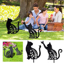 Metalen tuinsteker zwarte kat met bloem en vlinder 20.3x29.8