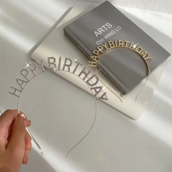 Happy Birthday Tiara en Sjerp-Met text "Birthday Queen"- Ideaal als Cadeau voor Verjaardagen-birthday diadeem-Zilver