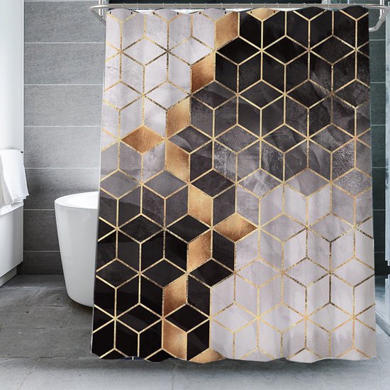 Waterdicht douchegordijn marmerpatroon 180x200CM zwart/goud