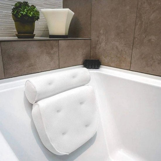 Ultiem Comfort Badkussen met 3D Air-mesh-technologie en 6 Krachtige Zuignappen - Luxe Ondersteuning voor Nek, Hoofd, Rug en Schouders in de Badkuip 36*32*8cm-wit