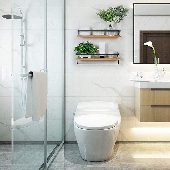 Wandrek 2-lagen met handdoektang voor badkamer - Zwart/Bruin