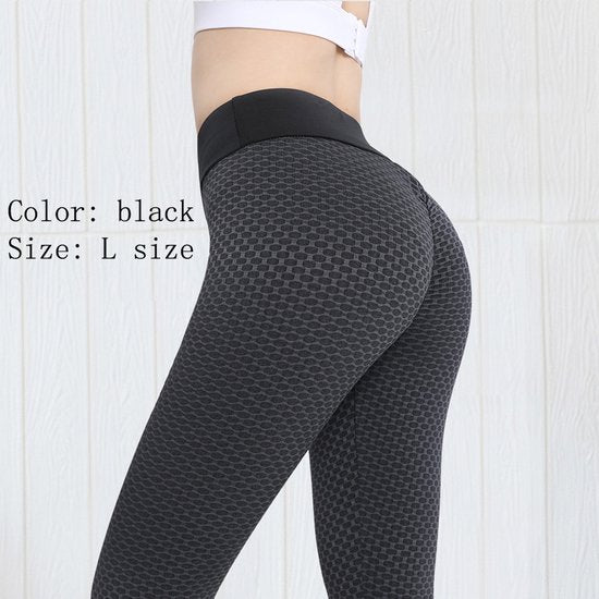 Yogabroek -Sport legging- honingraatontwerp - Hoog getailleerd -Zwart - Maat L