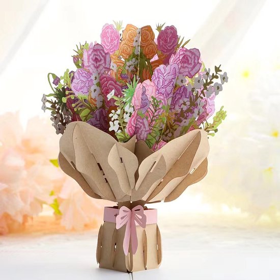 3D Wenskaart met Bloemen - Inclusief Envelop - Moederdag