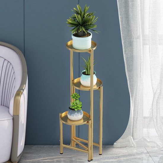 opvouwbare bloemen en plantenrek in Scandinavische stijl -metaal -champagne goud-hoogte 69,5 cm