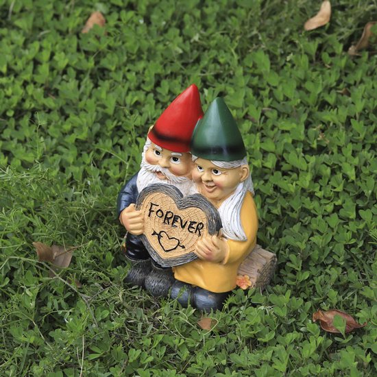 Romantische Kabouters met 'Forever' Hart - Charmante Tuindecoratie- Hars Tuinbeeldje10*6,5*13,5cm