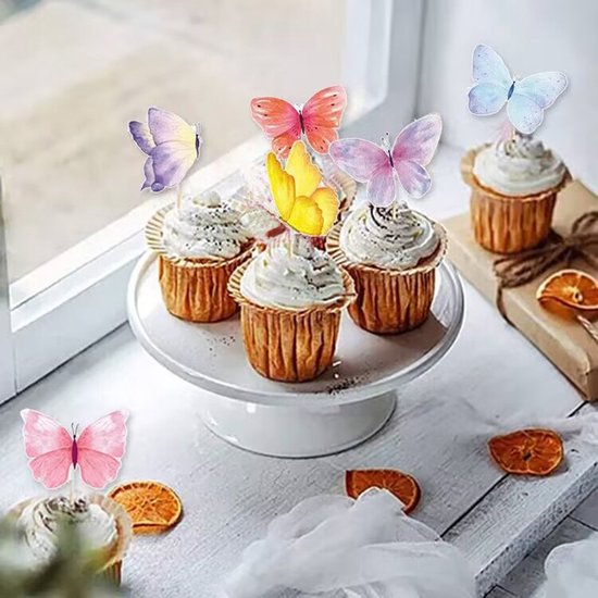 48 delig cup cake/fruit prikkers - Thema: vlinder -voor decoreren van cake, fruit, cup cake, muffin en andere desserts